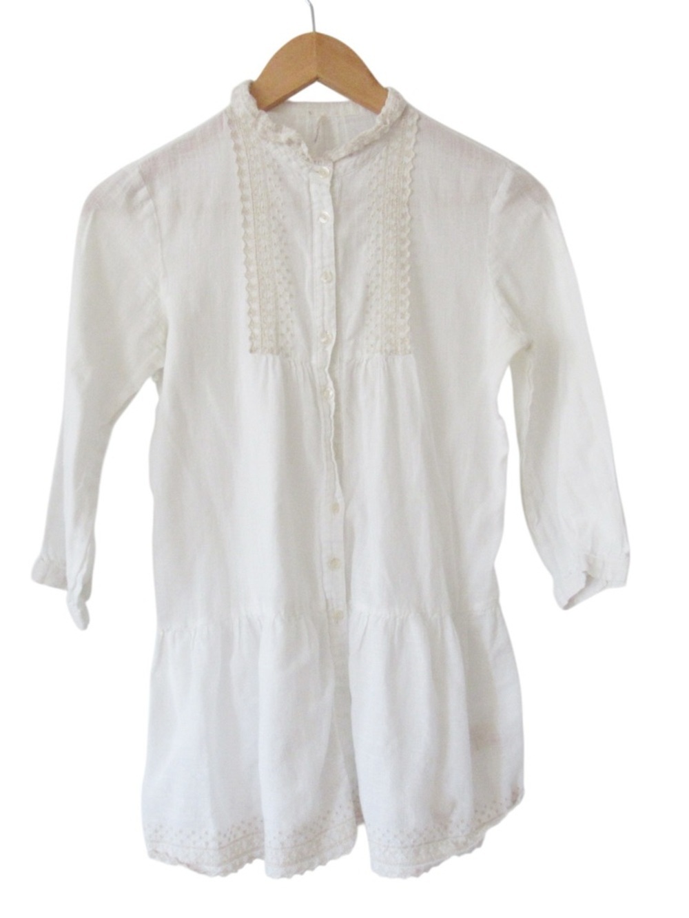 Free People White Tunic Top 2 Embroidered Trim Gauzy Cotton Boho Peasant Sheer